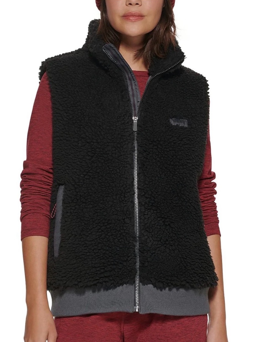 Bass Outdoor Cozy Black Sherpa Zip-Up Vest Sz S